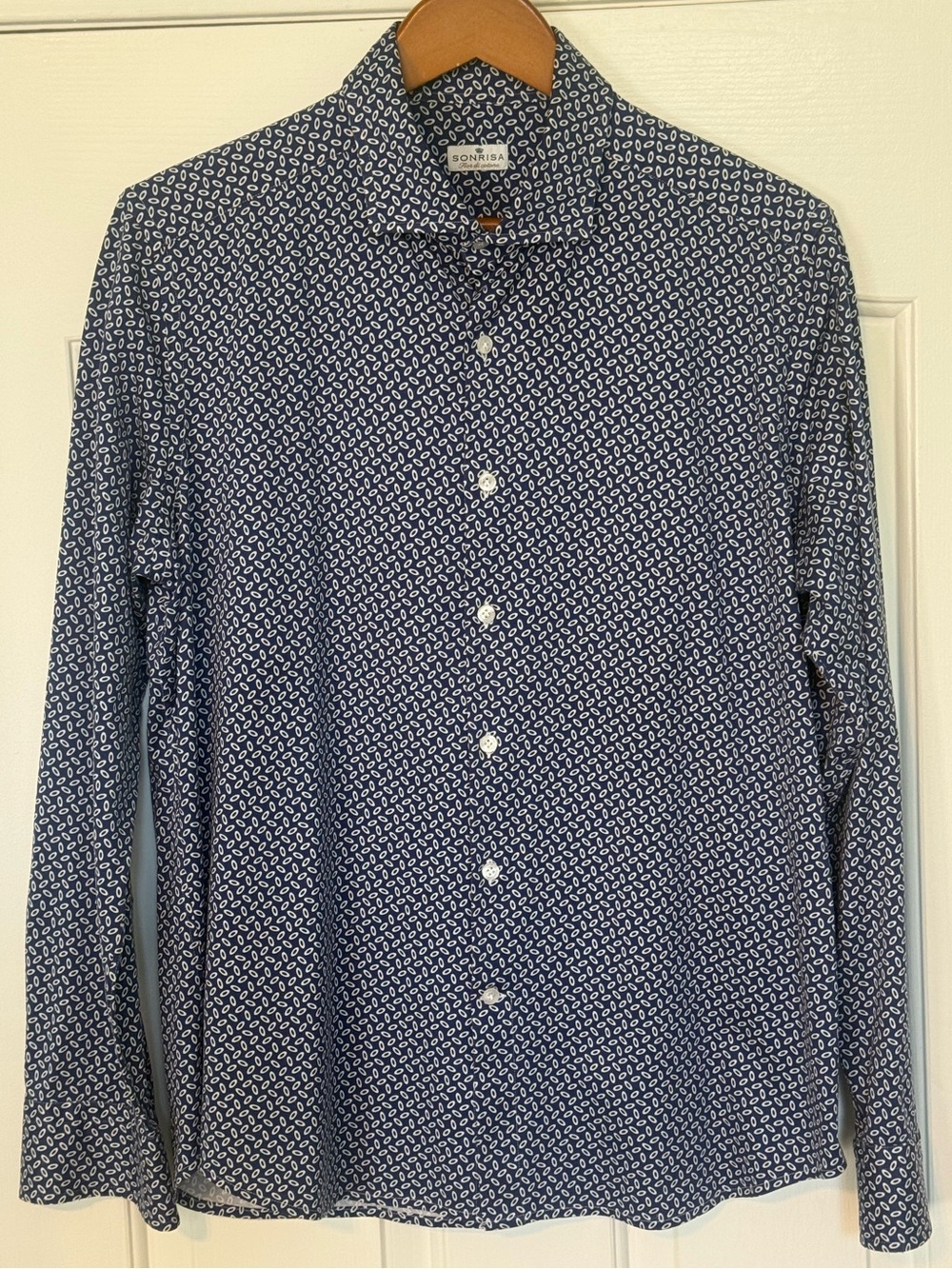 Sonrisa Fior di Cotone Made in Italy 100% Cotton Blue Geometric Shirt XL 🇮🇹